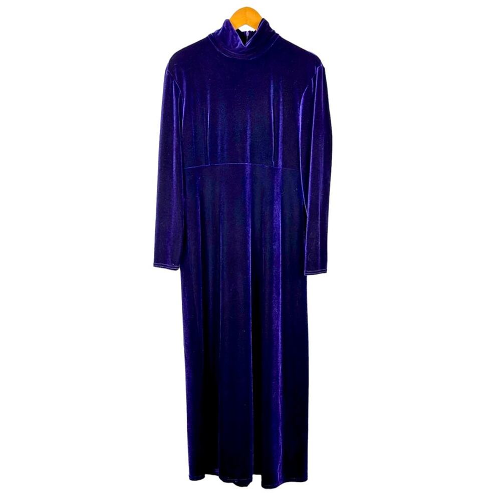 Vintage Velvet Maxi Dress Size Large Mock Neck Deep Purple Whimsigoth Witchcore